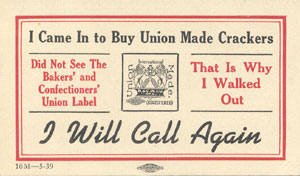 Union Made Crackers card, 1939