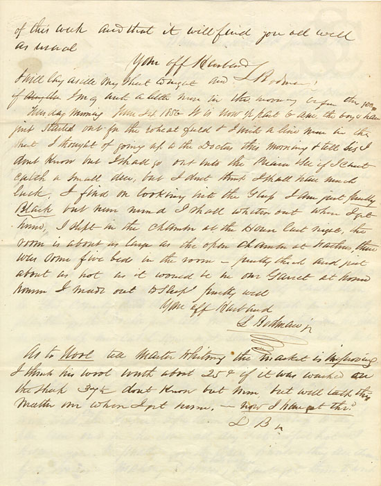 Luther Bodman, Jr. to his wife, Philena, 1856