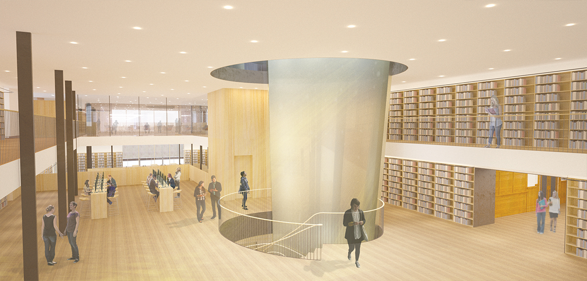 Rendering of the main hall of Neilson Library