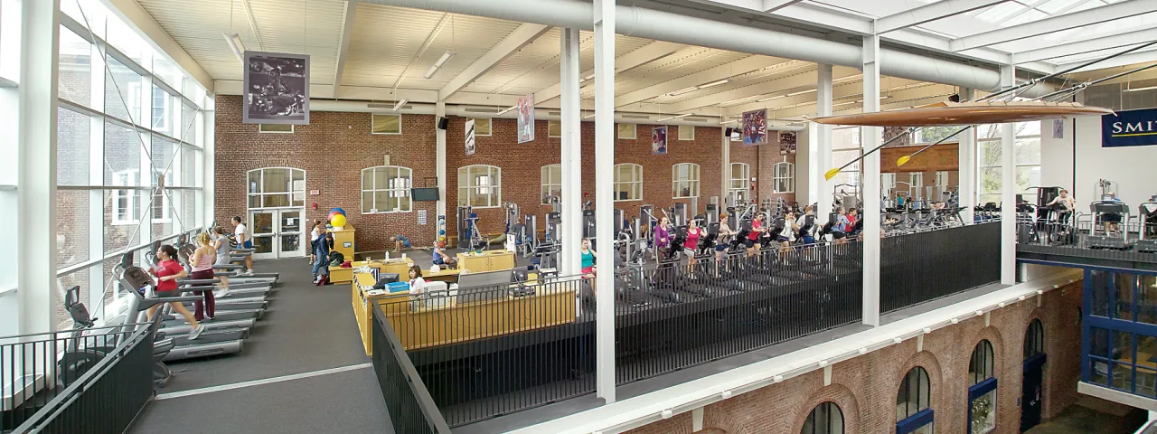 Smith College patrons exercise inside Olin Gym