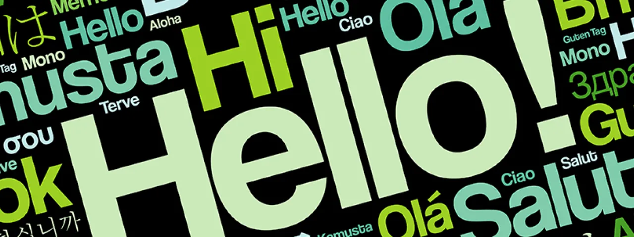 Word cloud depicting the word "hello" in multiple languages