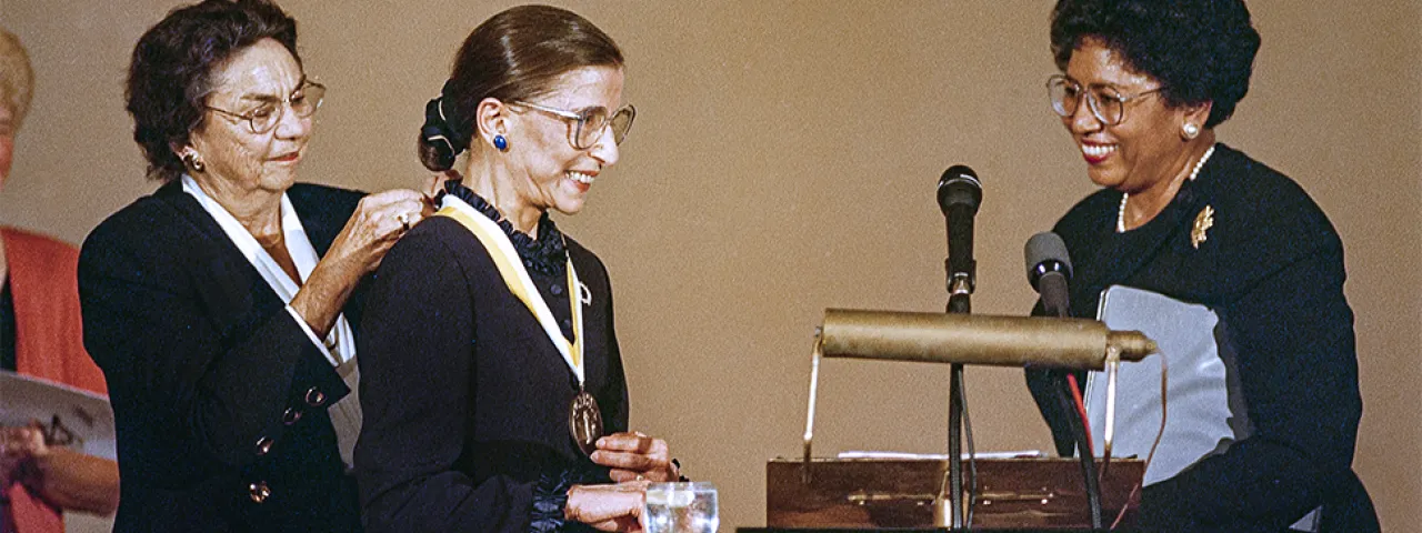 Image of Ruth Bader Ginsburg receiving the Smith Medal