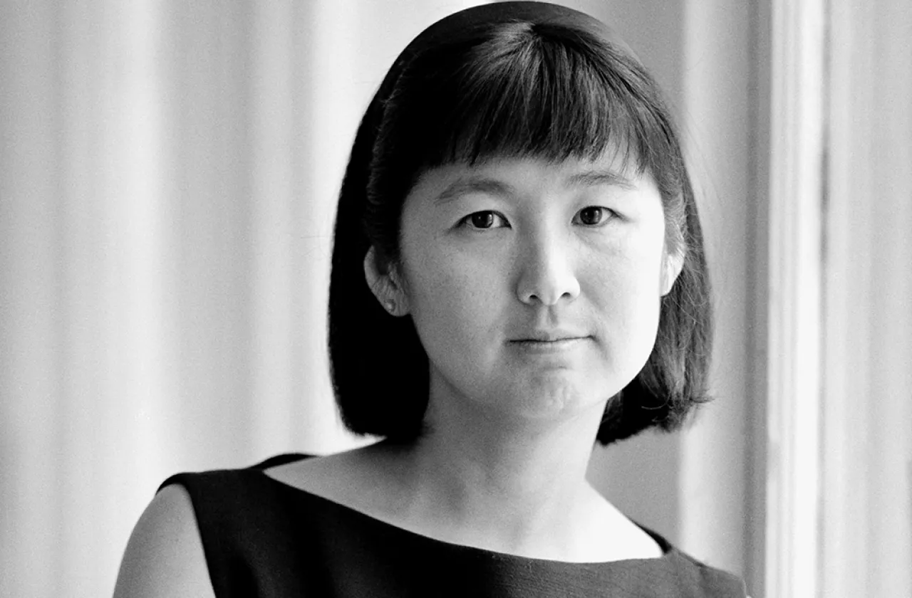 Black and white portrait of Maya Lin