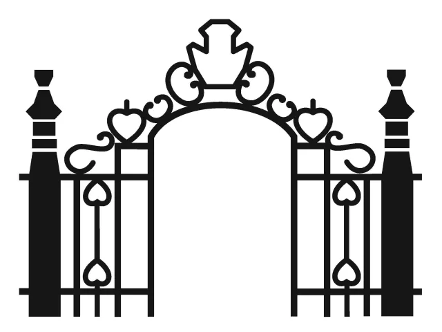 black and white line drawing of Grecourt Gates