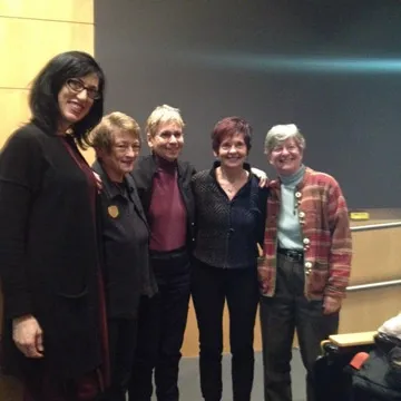 Participants in a recent panel honoring retiring Smith professor Martha Ackelsberg are (from left): moderator Darcy Buerkle, Marilyn Schuster, Donna Robinson Divine, Susan Van Dyne and Ackelsberg.