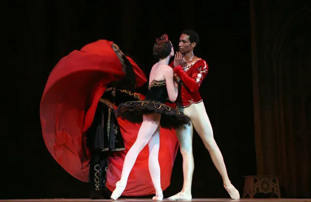 Two ballet dancers performing on stage